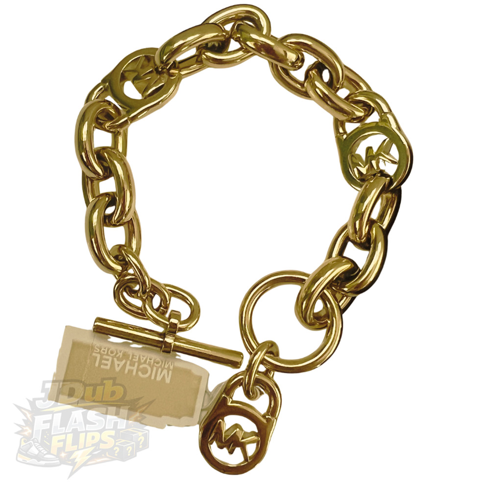 NWT Michael Kors Gold-Tone Logo Lock Toggle Bracelet – Style MKJ1046710 - Picture 2 of 3